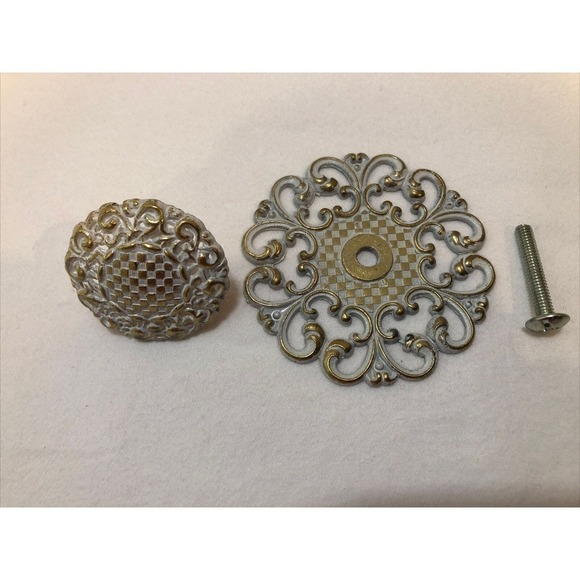Allison Japan Vintage Ornate French Provincial White Gold Backplate and Knob - Picture 1 of 2